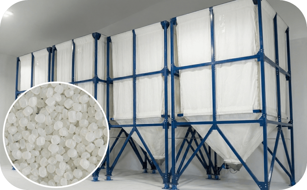 Тканевые силоса для полимеров в ряд